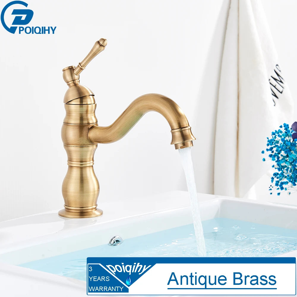 Grifo de Lavabo Vintage de Latón – Monomando para Baño, Agua Fría y Caliente