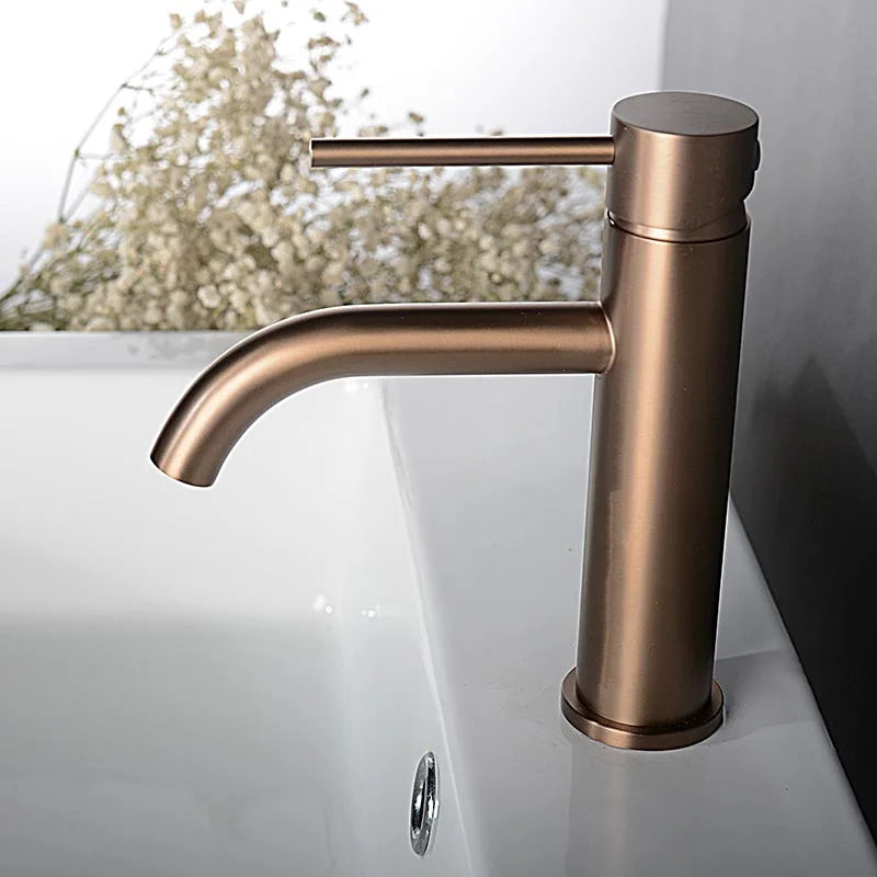 Grifo de Lavabo en Oro Rosa de Acero Inoxidable – Monomando para Baño, Agua Fría y Caliente