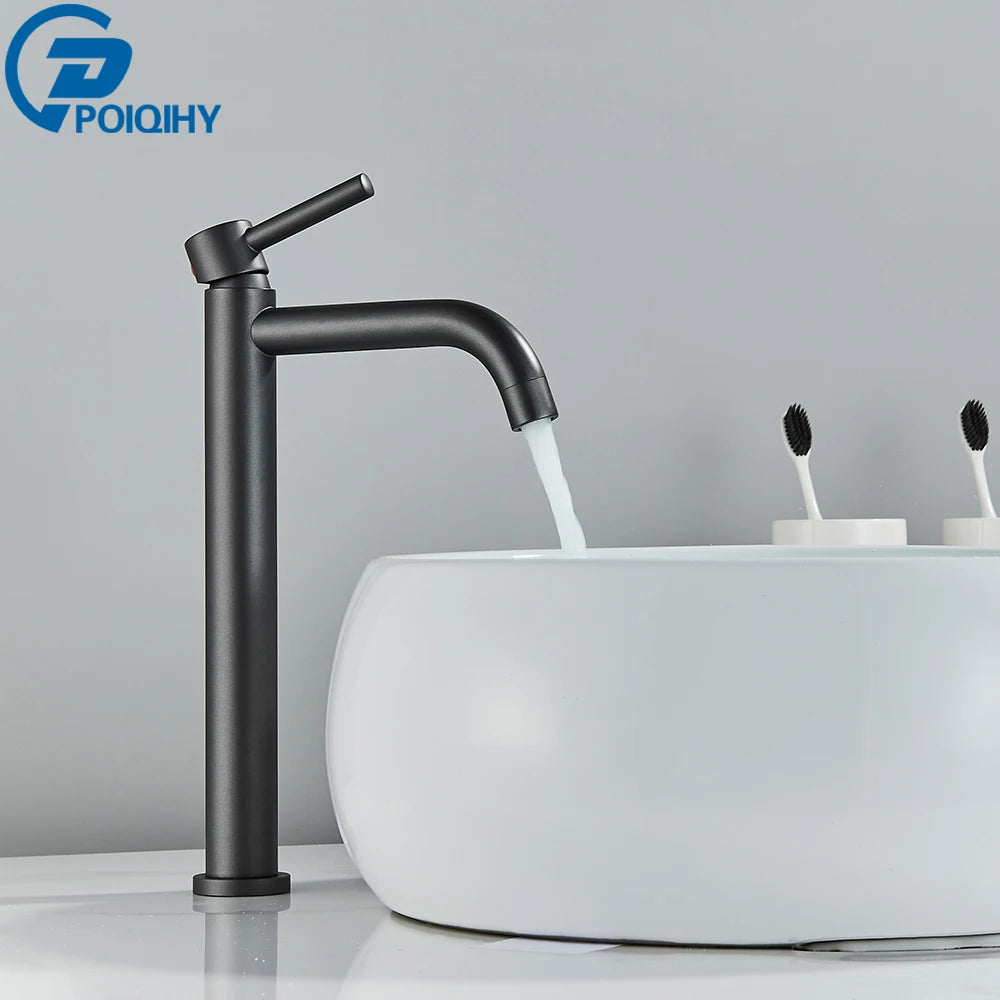 Grifo de Lavabo Negro Monomando de Acero Inoxidable para Baño – Agua Fría y Caliente