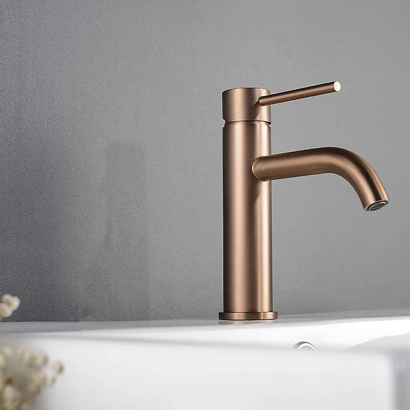 Grifo de Lavabo en Oro Rosa de Acero Inoxidable – Monomando para Baño, Agua Fría y Caliente
