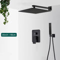 Sistema de ducha empotrado negro de 4 funciones con rociador efecto lluvia, ducha de mano y monomando para agua fría y caliente