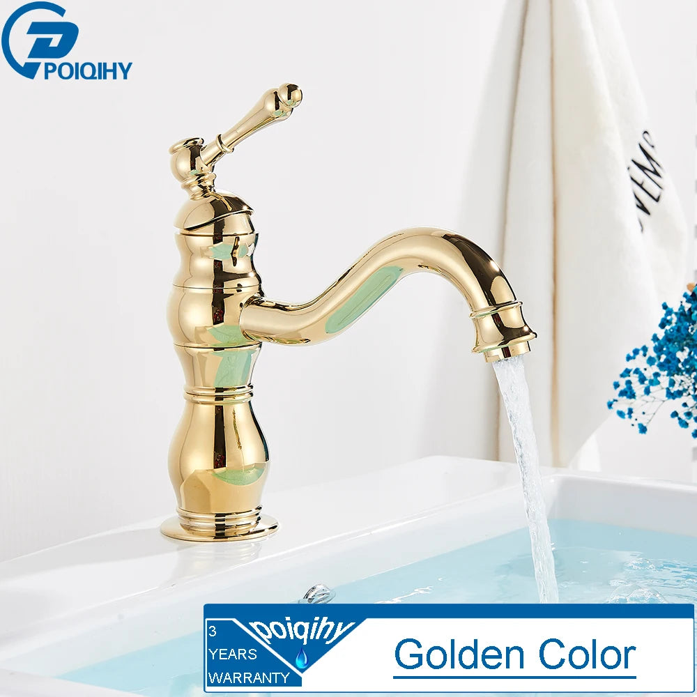 Grifo de Lavabo Vintage de Latón – Monomando para Baño, Agua Fría y Caliente