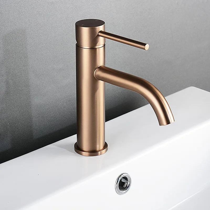 Grifo de Lavabo en Oro Rosa de Acero Inoxidable – Monomando para Baño, Agua Fría y Caliente