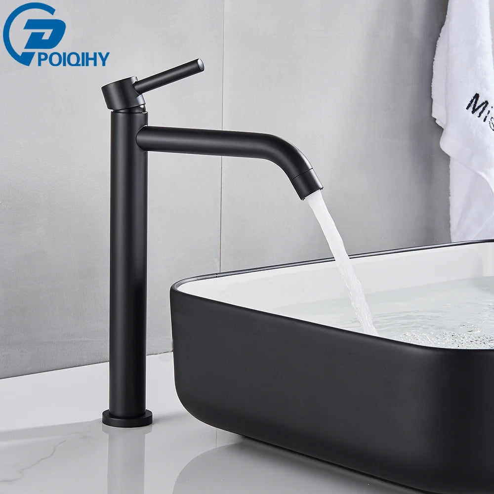 Grifo de Lavabo Negro Monomando de Acero Inoxidable para Baño – Agua Fría y Caliente