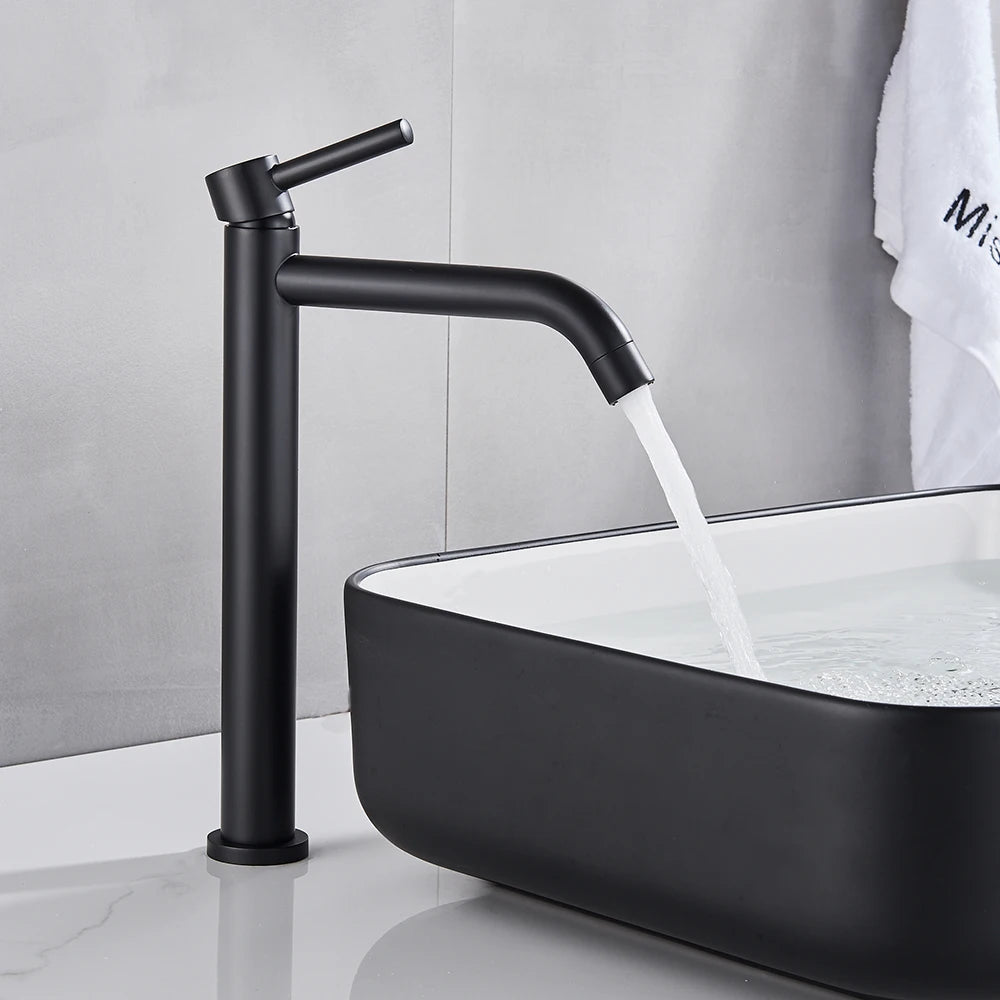 Grifo de Lavabo Negro Monomando de Acero Inoxidable para Baño – Agua Fría y Caliente