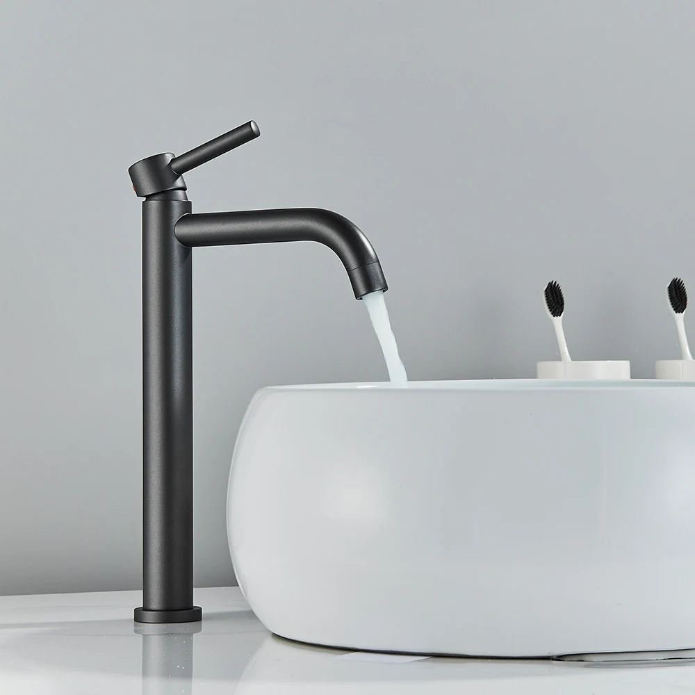 Grifo de Lavabo Negro Monomando de Acero Inoxidable para Baño – Agua Fría y Caliente