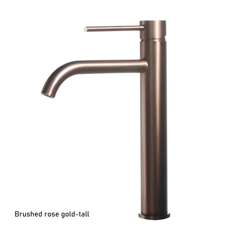Grifo Monomando Dorado Cepillado para Lavabo – Acero Inoxidable – Agua Fría y Caliente