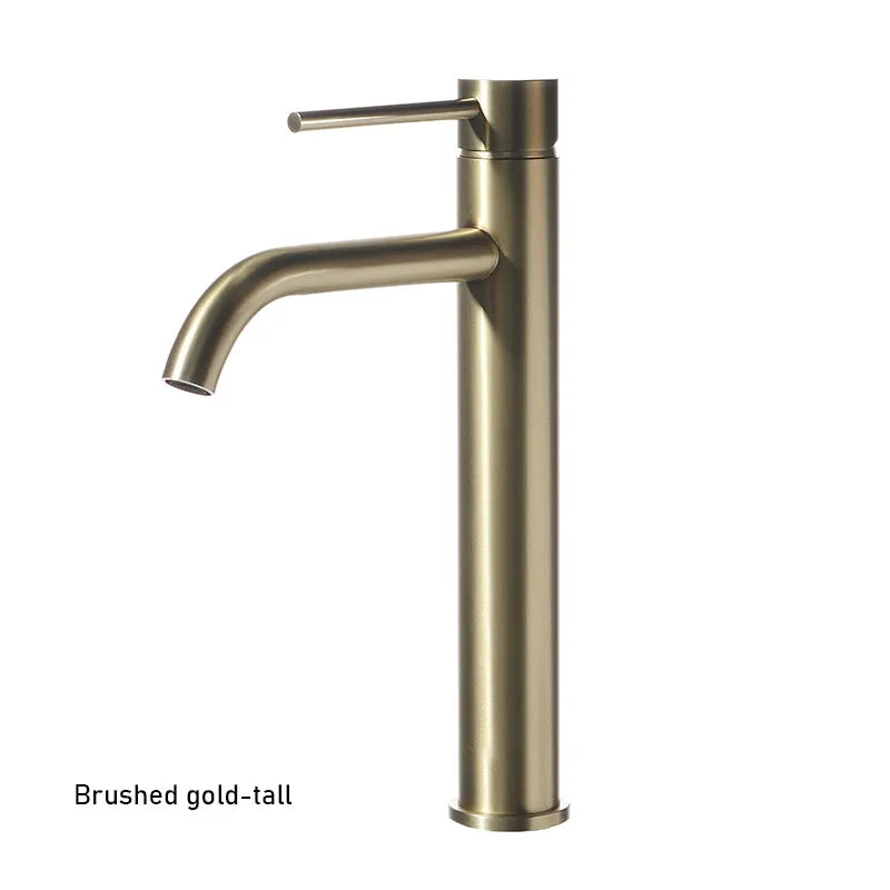 Grifo Monomando Dorado Cepillado para Lavabo – Acero Inoxidable – Agua Fría y Caliente