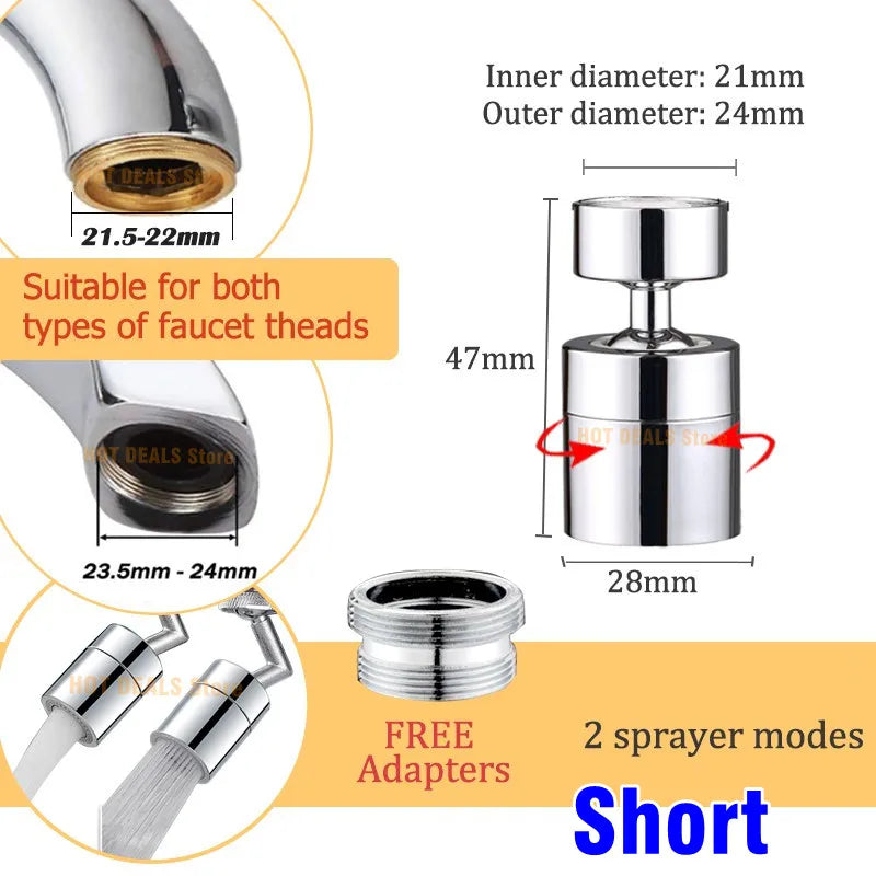 Difusor de Grifo de Cocina Antisalpicaduras 360° con Aireador Giratorio – Ahorro de Agua