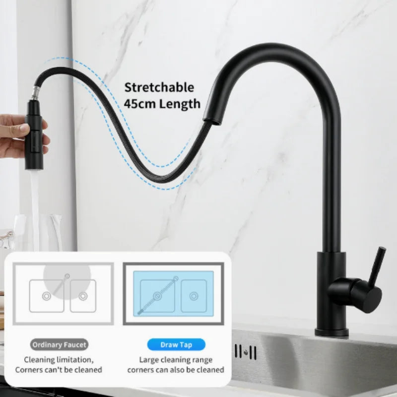 Grifo de Cocina Negro Mate con Caño Giratorio 360° y Monomando