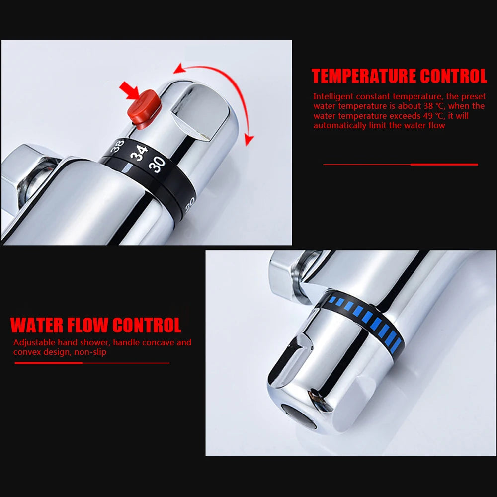 Válvula mezcladora termostática para ducha con doble mando y control de agua fría y caliente