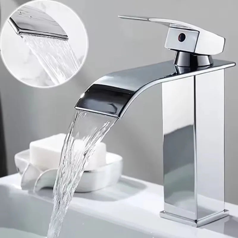 Grifo Cascada para Lavabo de Acero Inoxidable – Monomando Agua Fría y Caliente