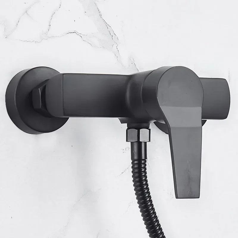 Grifo mezclador de ducha empotrado negro con monomando para agua fría y caliente
