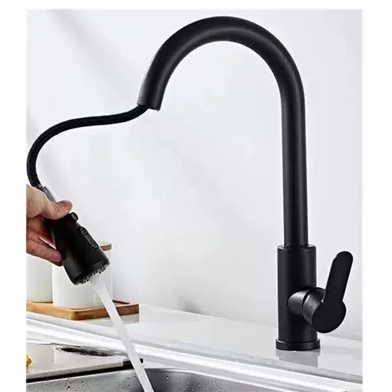 Grifo de cocina extraíble de acero inoxidable con ducha de doble chorro
