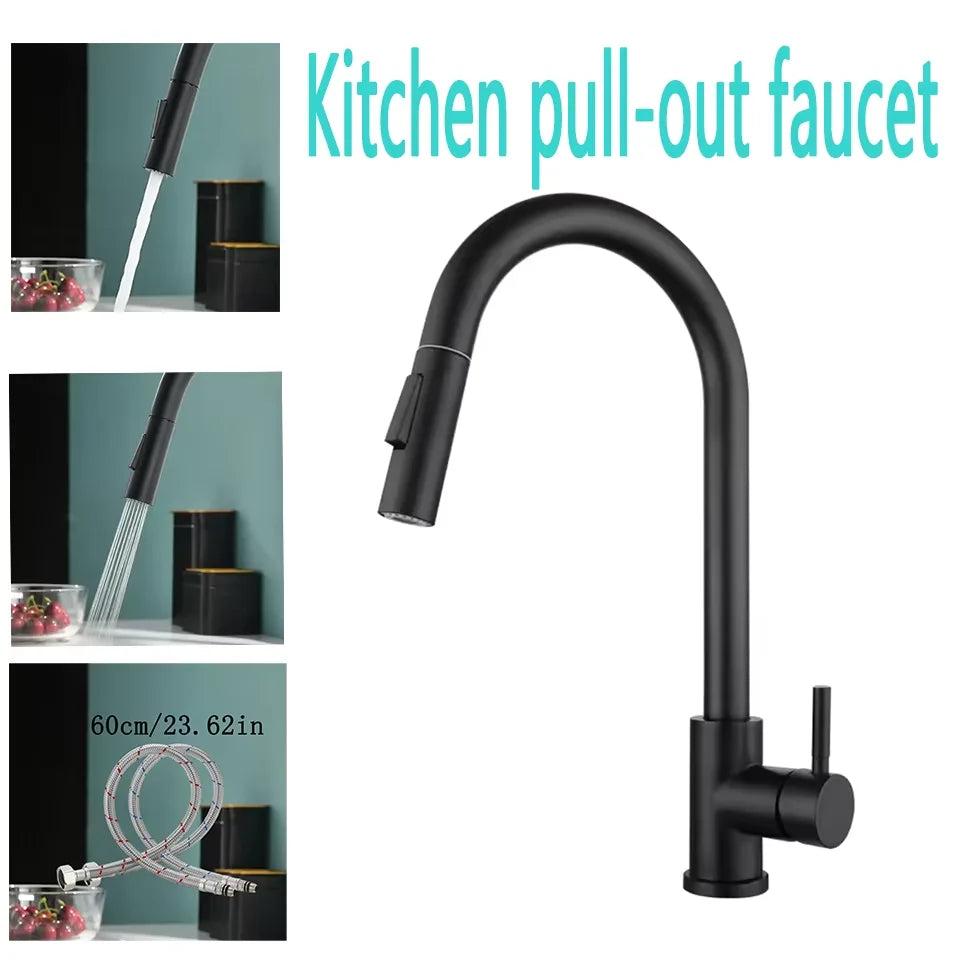 Grifo de cocina extraíble de acero inoxidable con ducha de doble chorro