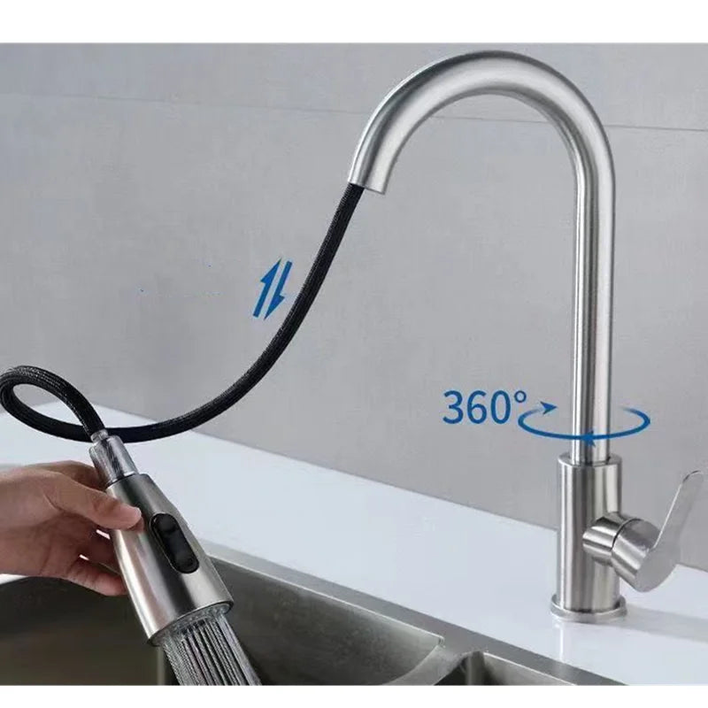Grifo de cocina extraíble de acero inoxidable con ducha de doble chorro