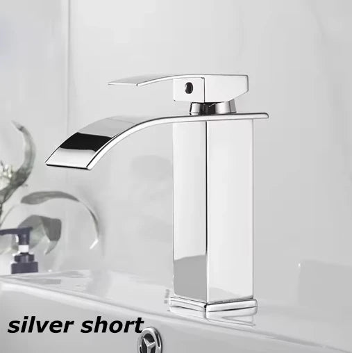 Grifo monomando para lavabo de acero inoxidable con efecto cascada para agua fría y caliente