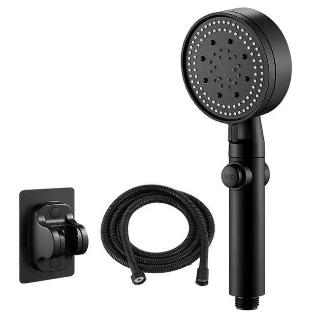 Cabezal de ducha de baño plateado ajustable, interruptor de parada de ducha de alta presión, ahorro de agua, manguera y soporte,