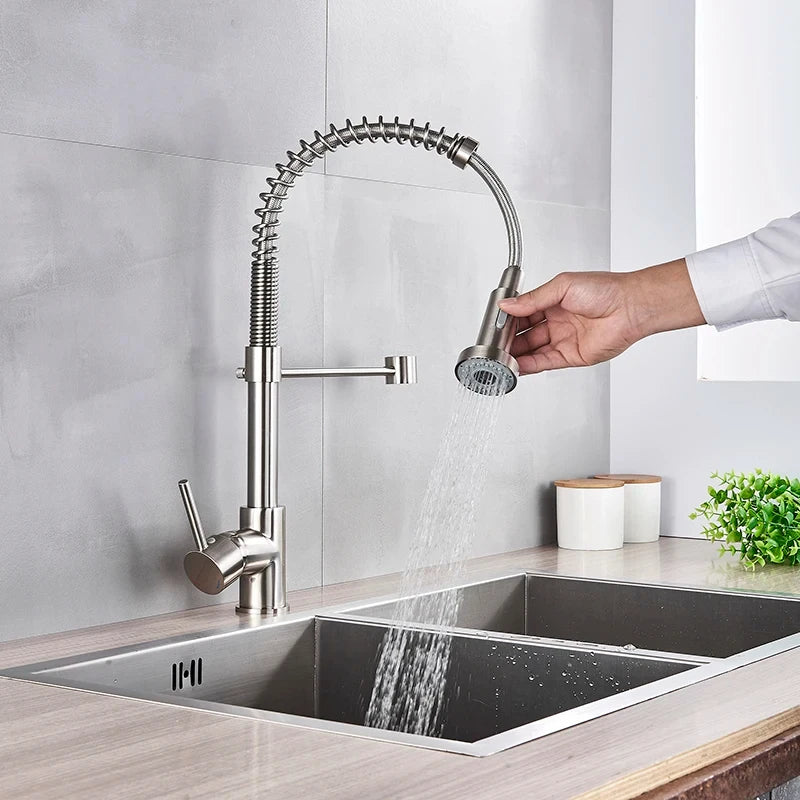 Grifo de Cocina de Latón Cepillado Monomando con Agua Fría y Caliente