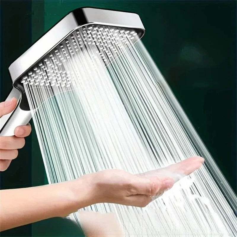 Alcachofa de Ducha Cuadrada de Alta Presión con 3 Modos de Chorro – Cabezal Universal de Ahorro de Agua