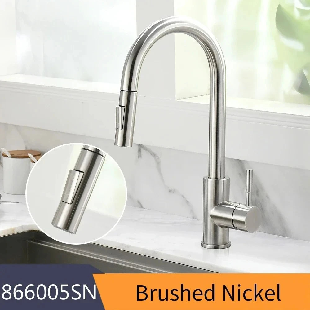 Grifo Monomando para Lavabo Plateado de Acero Inoxidable – Agua Fría y Caliente