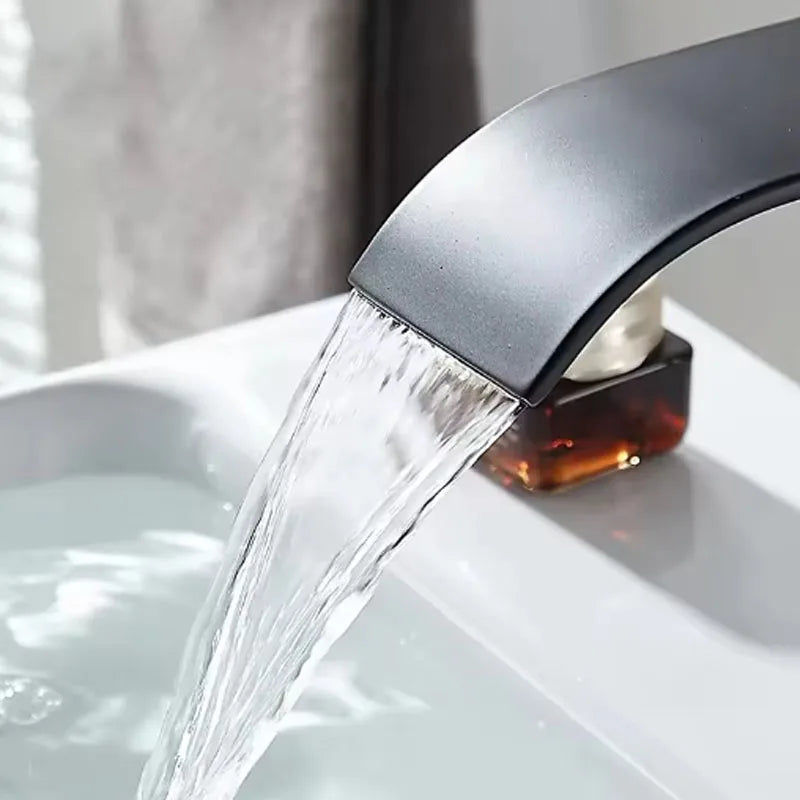 Grifo monomando para lavabo de acero inoxidable con efecto cascada para agua fría y caliente
