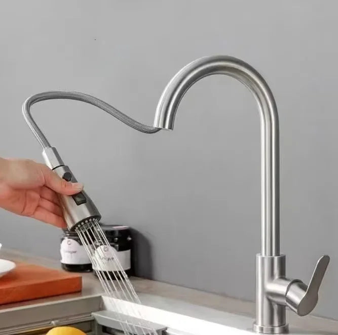 Grifo de cocina extraíble de acero inoxidable con ducha de doble chorro