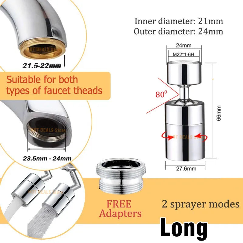 Difusor de Grifo de Cocina Antisalpicaduras 360° con Aireador Giratorio – Ahorro de Agua