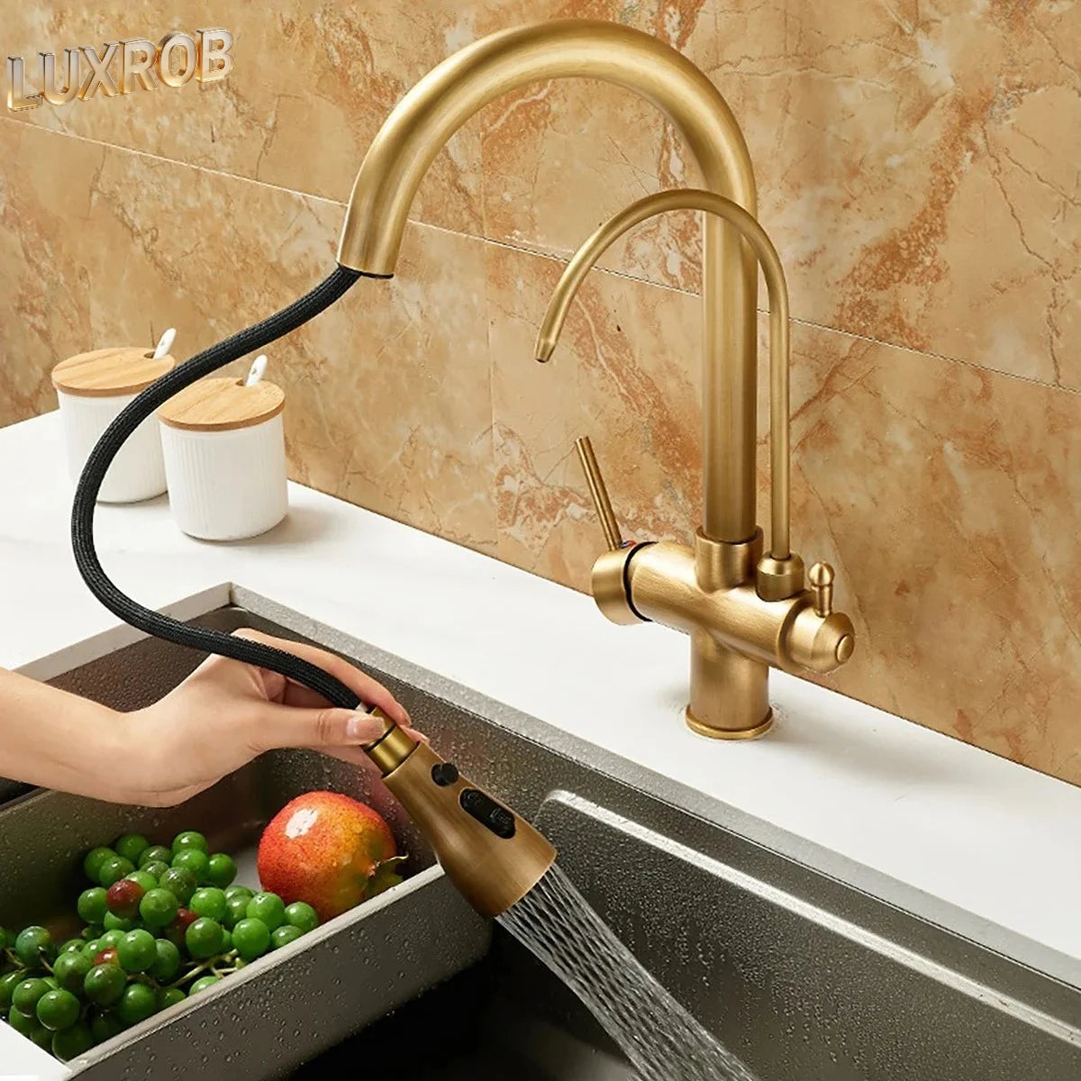 Grifo de Cocina Articulado de Latón con Caño Giratorio 360°