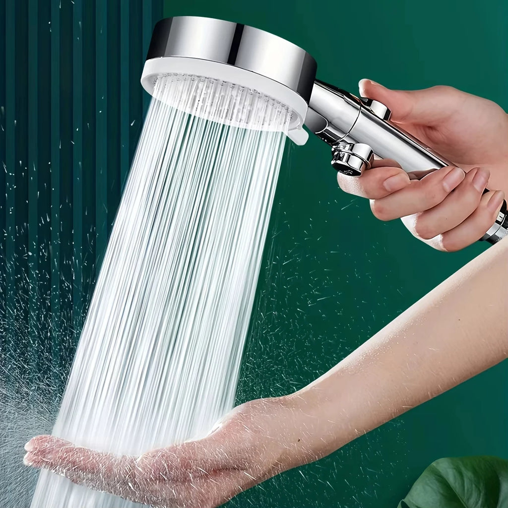 Cabezal de ducha de baño plateado ajustable, interruptor de parada de ducha de alta presión, ahorro de agua, manguera y soporte,