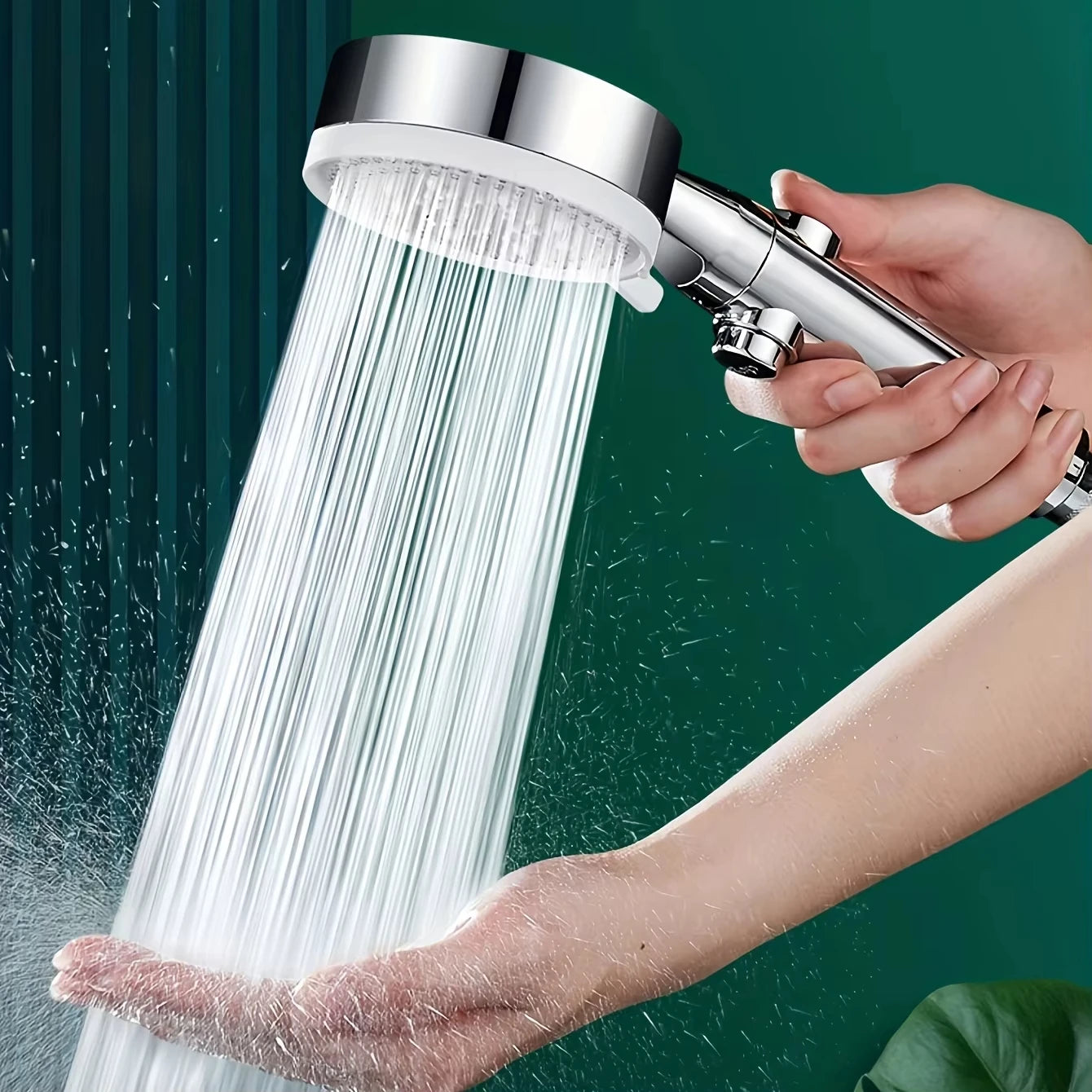 Cabezal de ducha de baño plateado ajustable, interruptor de parada de ducha de alta presión, ahorro de agua, manguera y soporte,