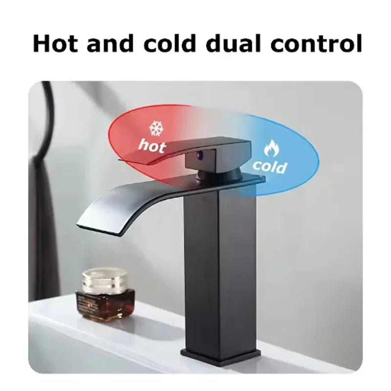 Grifo monomando para lavabo de acero inoxidable con efecto cascada para agua fría y caliente