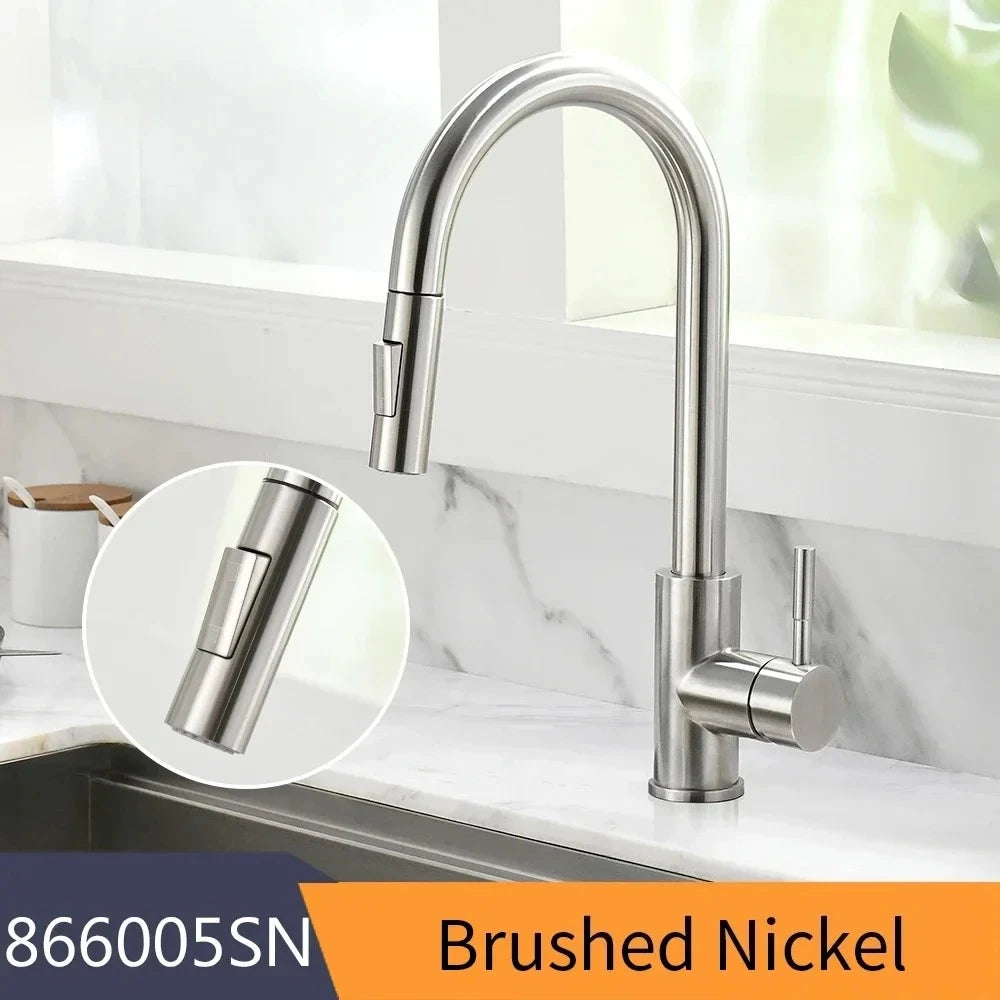 Grifo Monomando para Lavabo Plateado de Acero Inoxidable – Agua Fría y Caliente