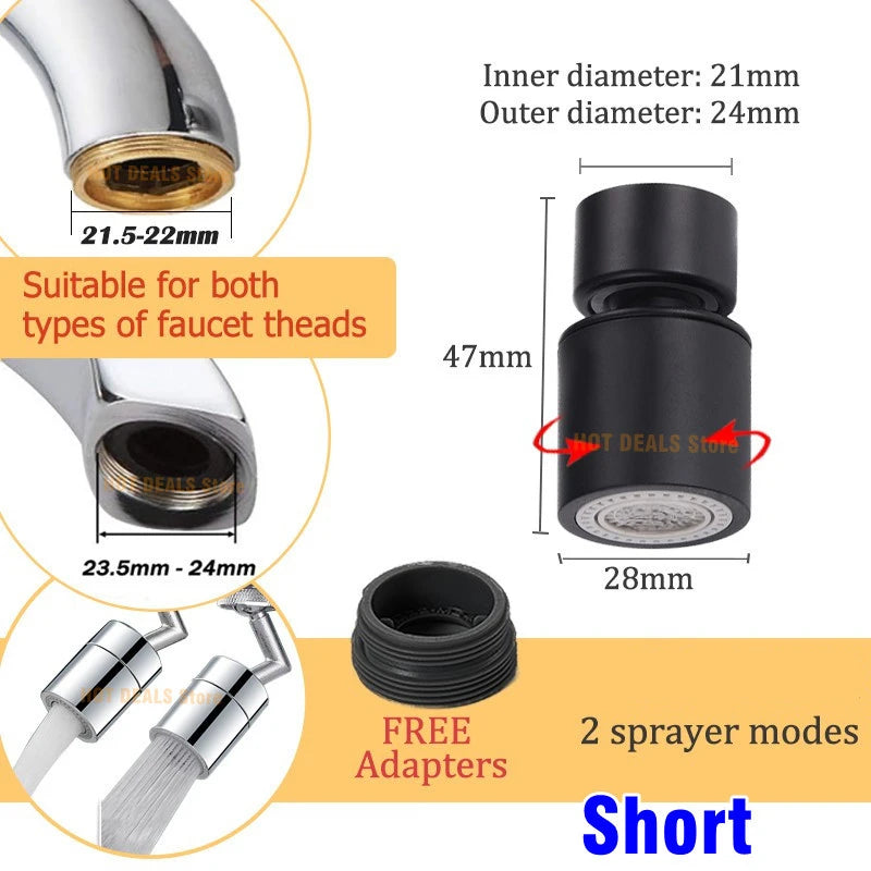 Difusor de Grifo de Cocina Antisalpicaduras 360° con Aireador Giratorio – Ahorro de Agua