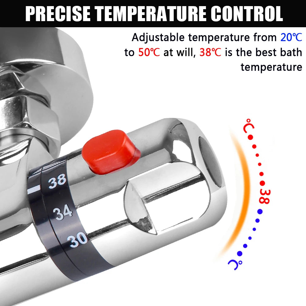 Válvula mezcladora termostática para ducha con doble mando y control de agua fría y caliente
