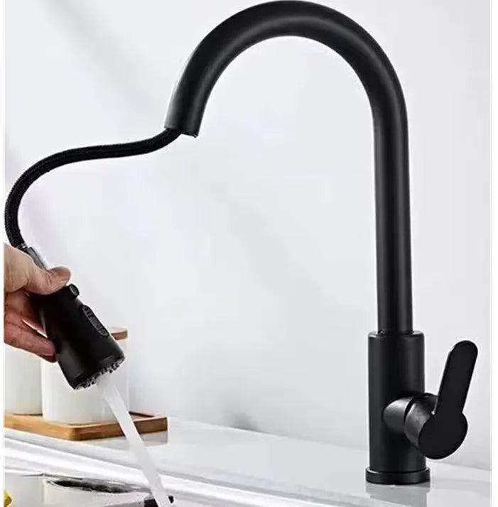 Grifo de cocina extraíble de acero inoxidable con ducha de doble chorro