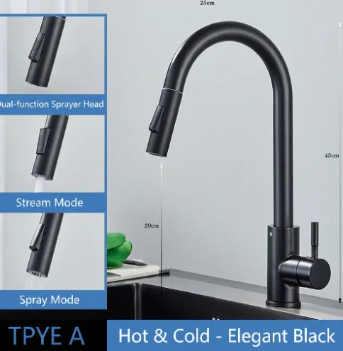 Grifo de Cocina Negro Mate con Caño Giratorio 360° y Monomando