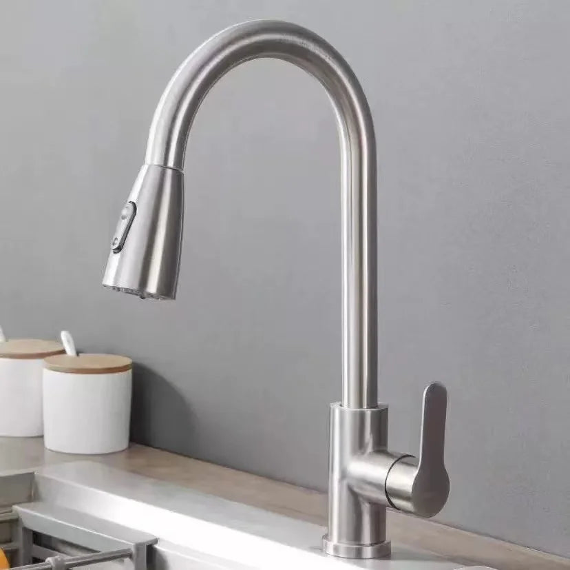Grifo de cocina extraíble de acero inoxidable con ducha de doble chorro