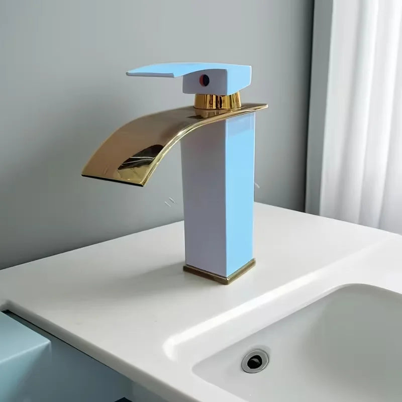 Robinet mitigeur cascade en acier inoxydable pour lavabo, avec eau chaude et froide