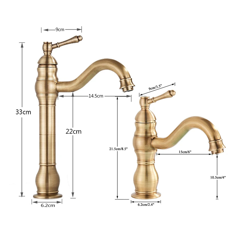 Grifo de Lavabo Vintage de Latón – Monomando para Baño, Agua Fría y Caliente