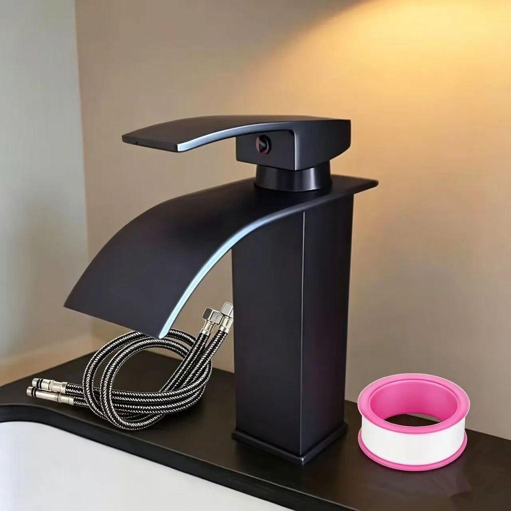 Robinet mitigeur cascade en acier inoxydable pour lavabo, avec eau chaude et froide