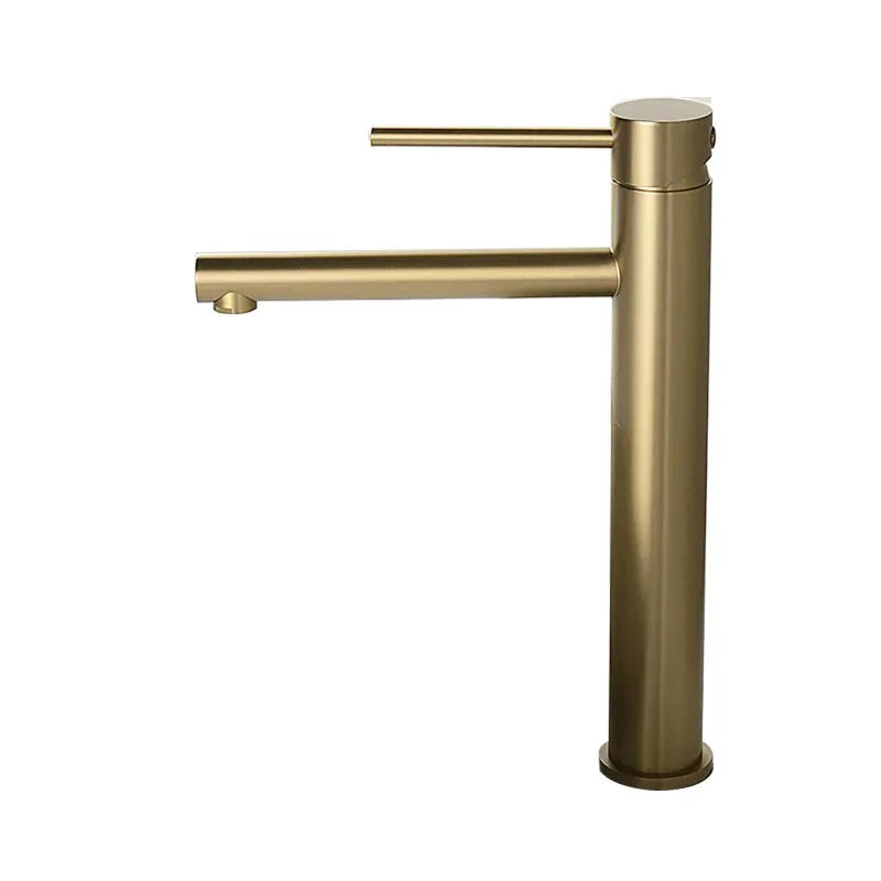 Grifo Monomando Dorado Cepillado para Lavabo – Acero Inoxidable – Agua Fría y Caliente