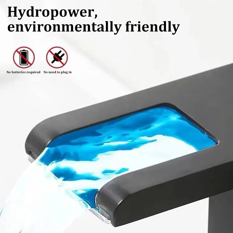 Grifo de Lavabo con Cascada LED de Acero Inoxidable – Agua Fría y Caliente
