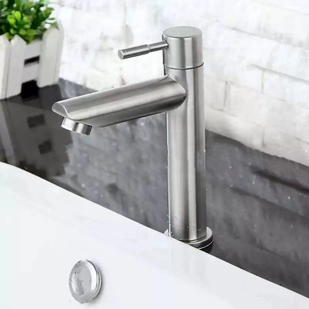 Grifo monomando de lavabo de acero inoxidable negro para agua fría