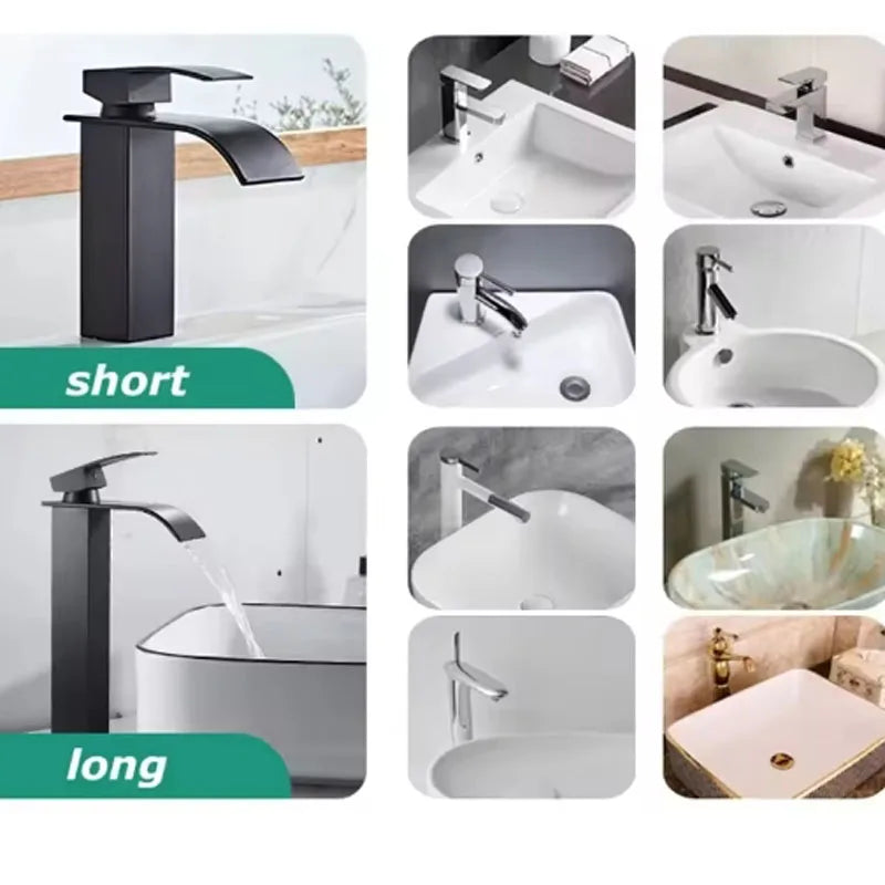 Grifo monomando para lavabo de acero inoxidable con efecto cascada para agua fría y caliente