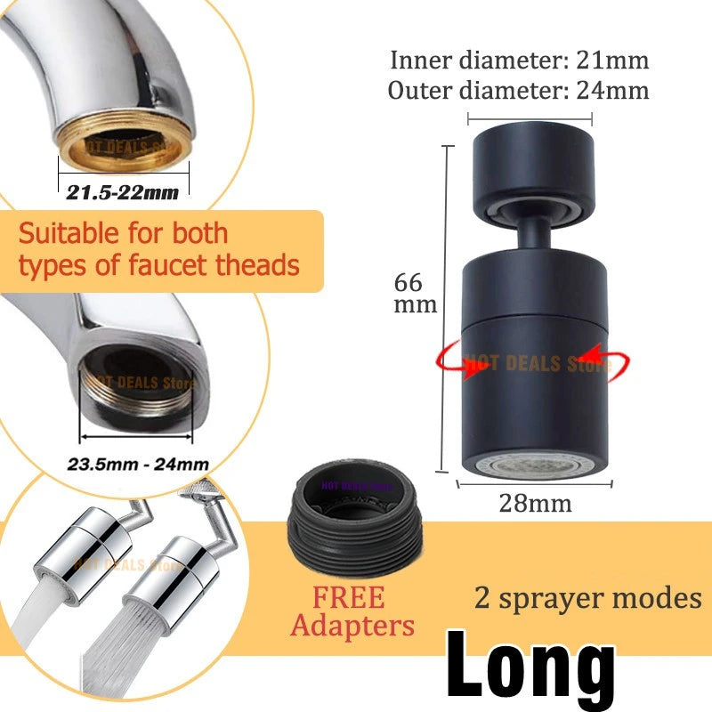 Difusor de Grifo de Cocina Antisalpicaduras 360° con Aireador Giratorio – Ahorro de Agua