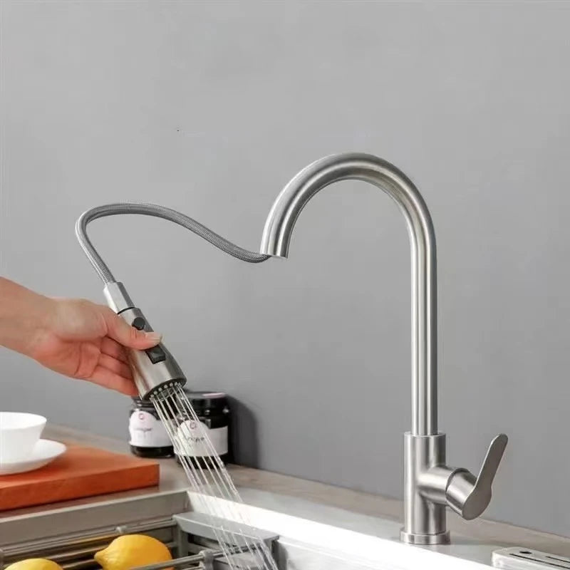 Grifo de cocina extraíble de acero inoxidable con ducha de doble chorro