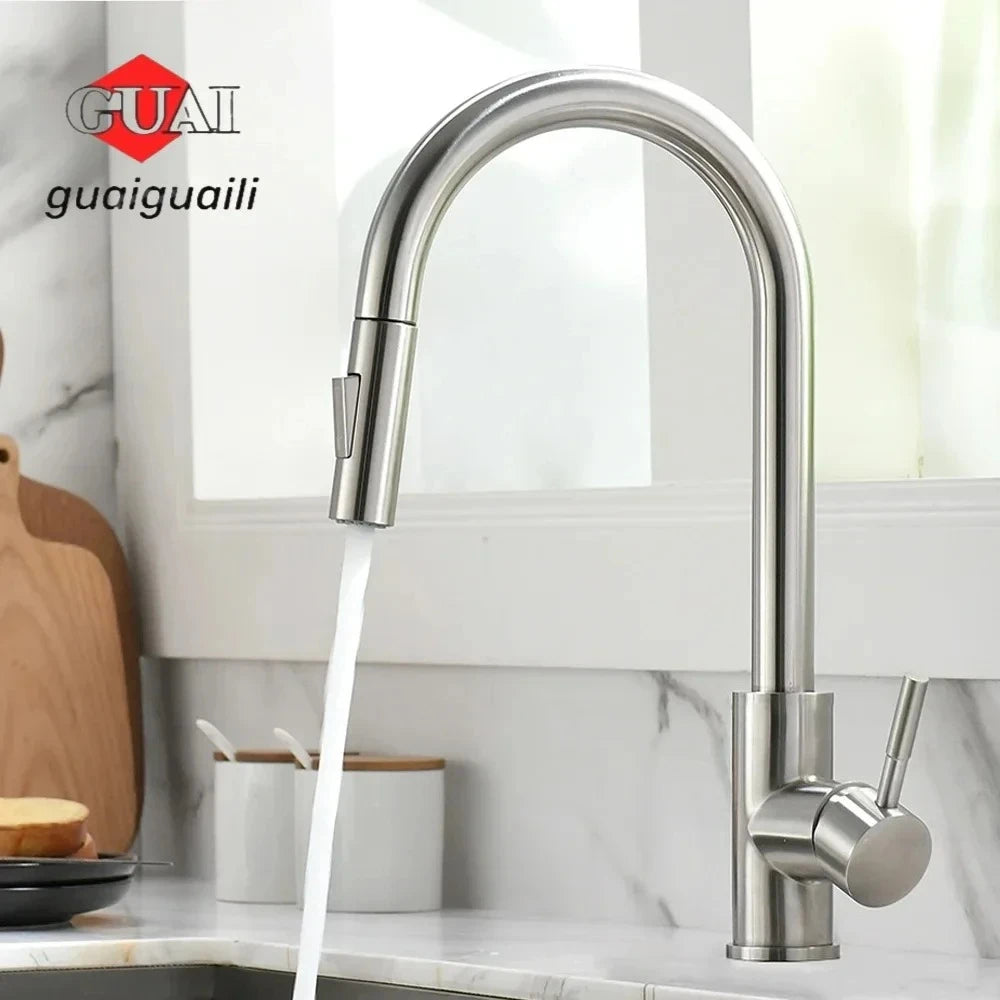 Grifo Monomando para Lavabo Plateado de Acero Inoxidable – Agua Fría y Caliente