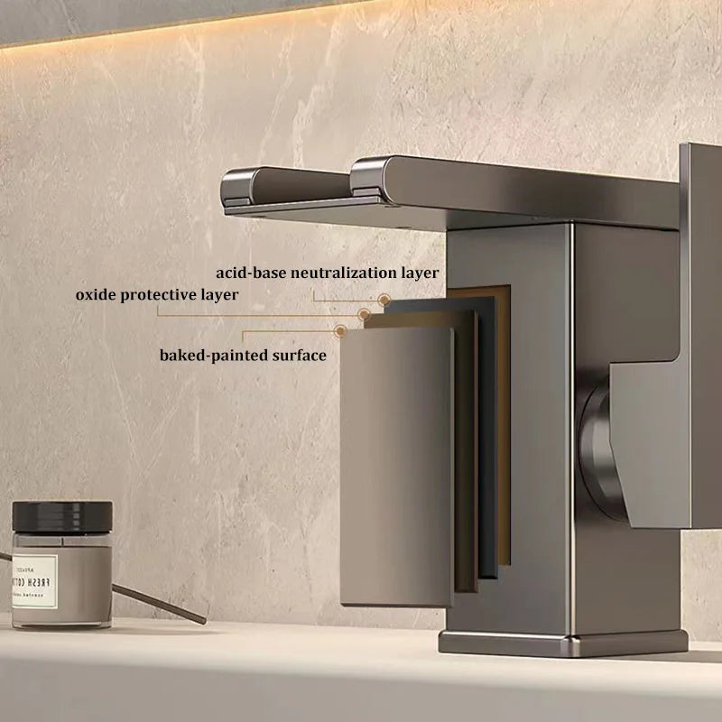 Grifo de Lavabo con Cascada LED de Acero Inoxidable – Agua Fría y Caliente