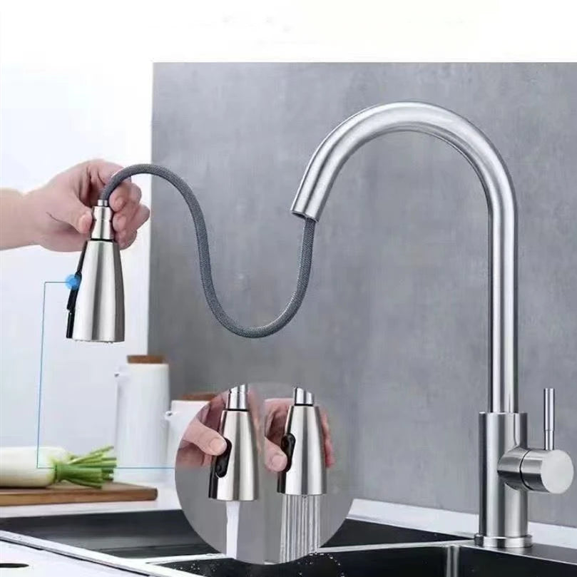 Grifo de cocina extraíble de acero inoxidable con ducha de doble chorro